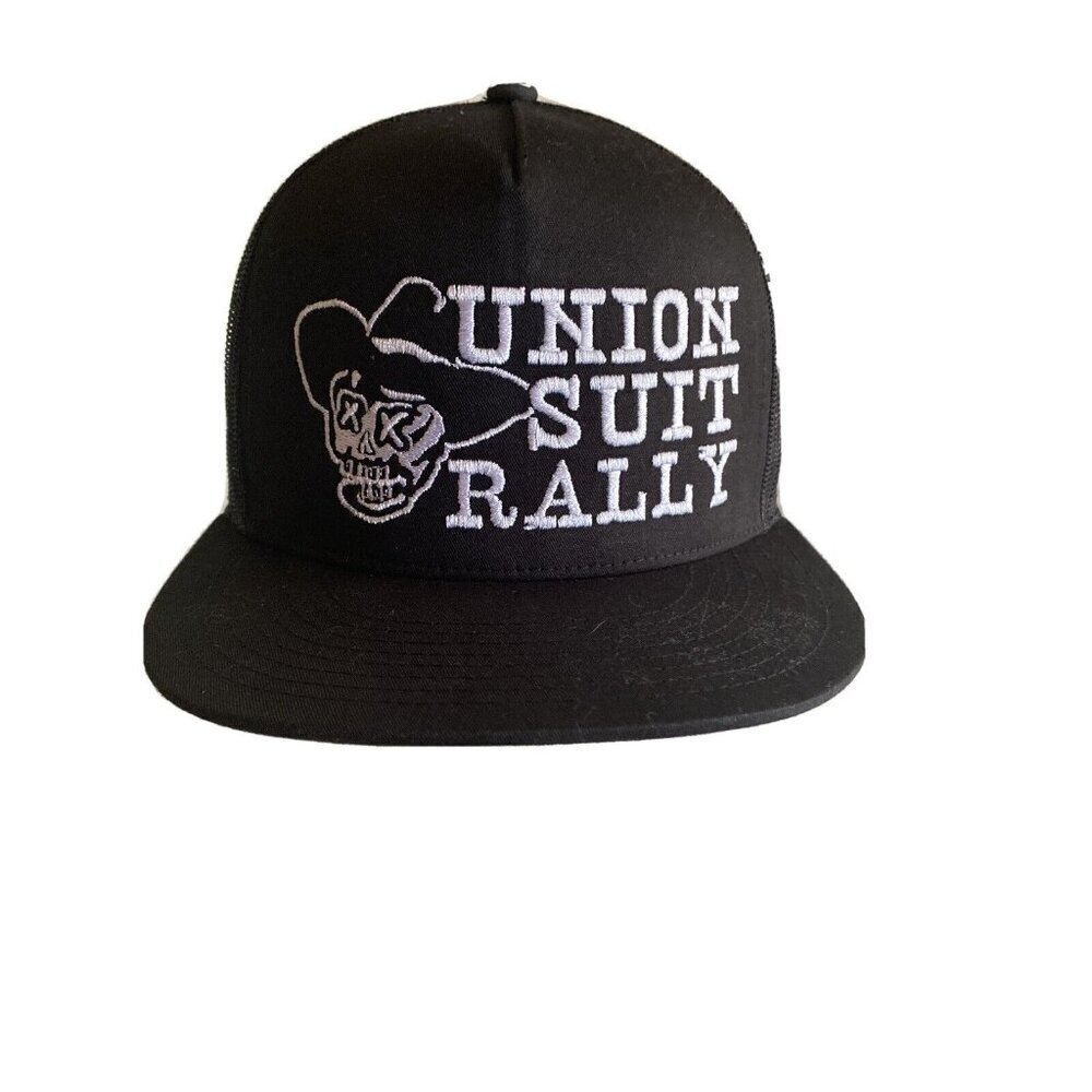 Yupoong The Classics Union Suit Rally Skull Black Mesh Trucker Snapback Hat Cap
